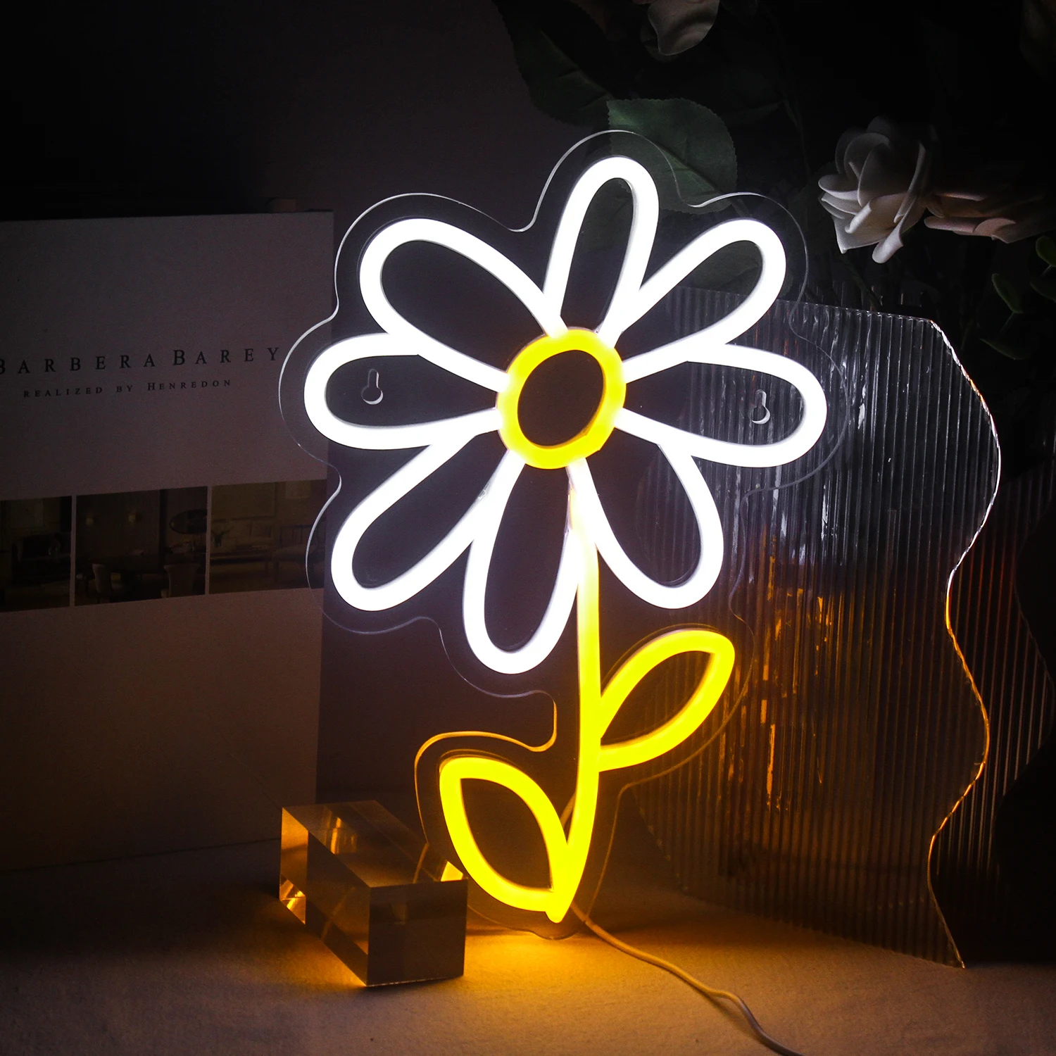 

LED Neon Light Cute Cartoon Daisy Flower Neon Sign Decoration Home Bar Hotel Wall Bedroom Party Decorative Acrylic Neon Lamp