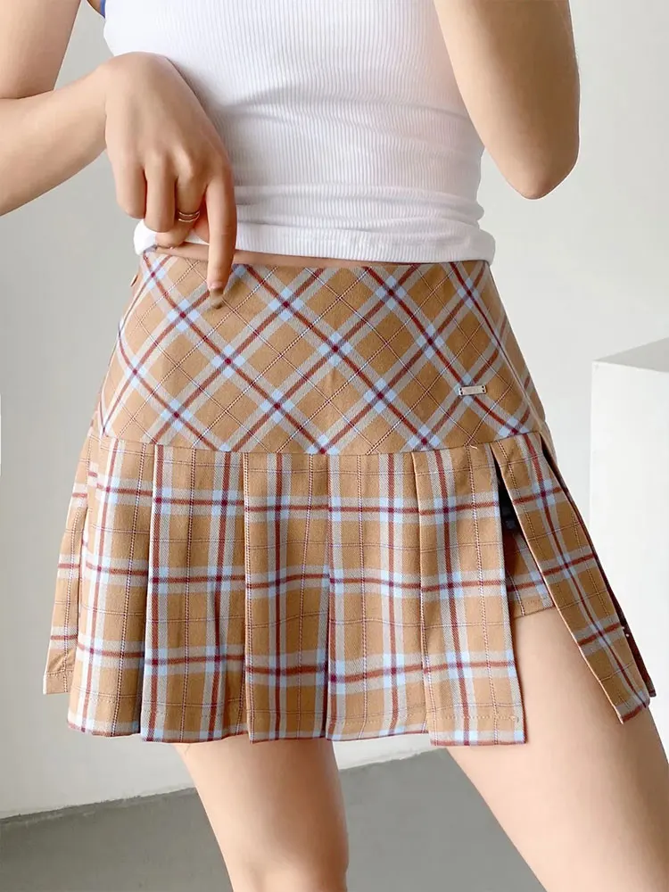 

Kalevest Y2K Streetwear Pleated Skirts Khaki Acubi Fashion Women Skirts for Female Skirts Rave Outfits Plaid Skirt for Female