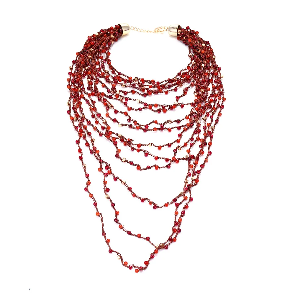 

2024 Vintage Handmade Beaded Choker Necklace for Women Multi-layered Tassel Beads Chains Bohemian Statement Jewelry ZA Necklace