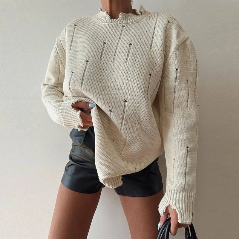 Autumn Simple Solid Long Sleeve Knitted Top Female O-Neck Worn Out Hollow Sweater Casual Loose Streetwear Women Sweater Pullover
Autumn Simple Solid Long Sleeve Knitted Top Female O-Neck Worn Out Hollow Sweater Casual Loose Streetwear Women Sweater Pullover