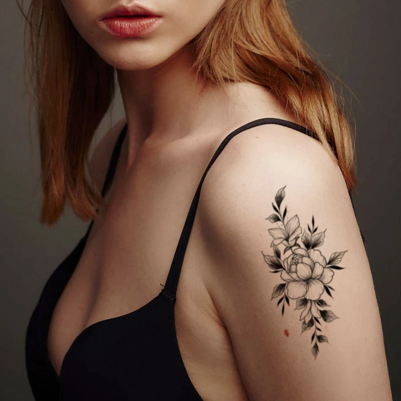 

Водостойкая Временная тату-наклейка, сексуальные черные эскизные цветы, искусственные татуировки флэш-тату для рук, груди, шеи, ног, боди-арт для женщин и мужчин
