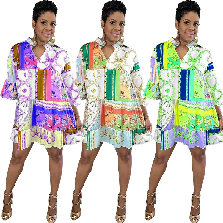 QIWN 2023 New Year Vintage Women's Stand-Up Collar Half Sleeve Colorful Printed Frilly Slim Short Shirt Mid-Skirt Dress
QIWN 2023 New Year Vintage Women's Stand-Up Collar Half Sleeve Colorful Printed Frilly Slim Short Shirt Mid-Skirt Dress