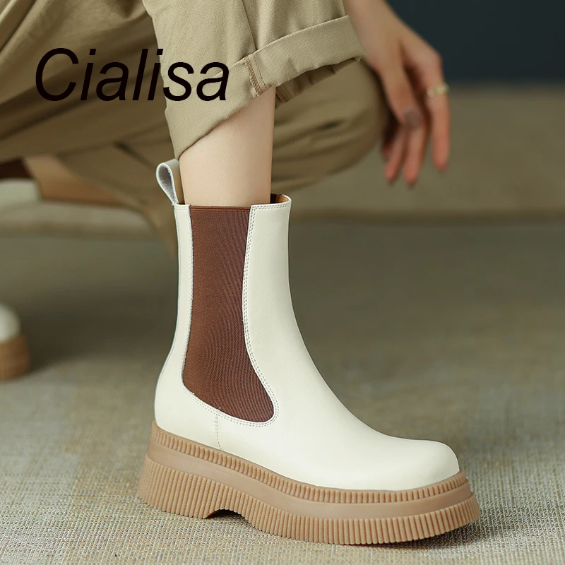 Cialisa Platform Short Boots For Women New Autumn Winter Shoes Fashion Round Toe Elastic Genuine Leather Thick Heels Boots Beige
Cialisa Platform Short Boots For Women New Autumn Winter Shoes Fashion Round Toe Elastic Genuine Leather Thick Heels Boots Beige