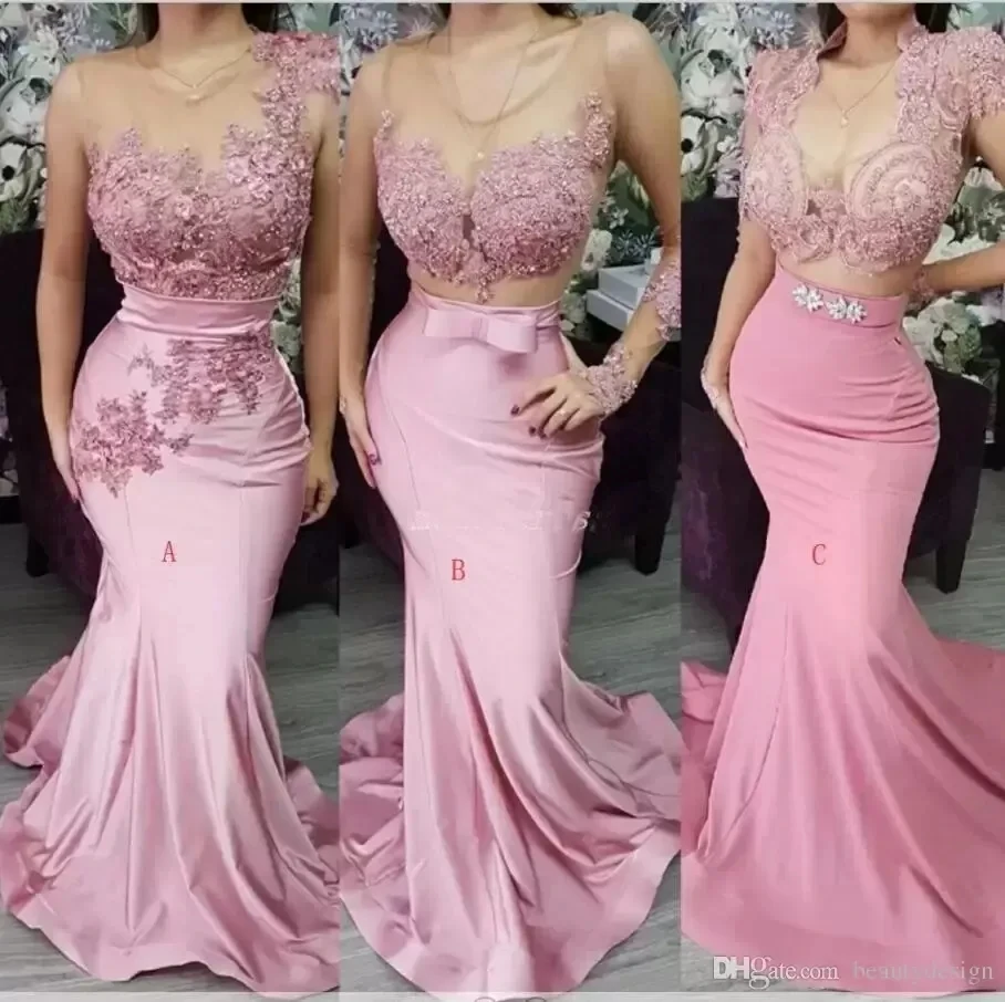 

Pink South African Mermaid Bridesmaid Dresses 2024 Three Types Sweep Train Long Country Garden Wedding Guest Gowns Maid Of Honor