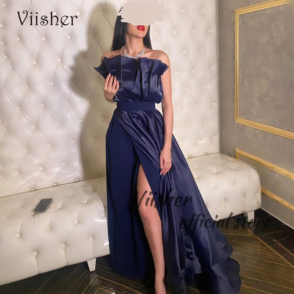 Viisher Navy Blue Mermaid Evening Dresses Strapless Front Split Long Formal Event Dress Dubai Arabic Prom Party Gowns
Viisher Navy Blue Mermaid Evening Dresses Strapless Front Split Long Formal Event Dress Dubai Arabic Prom Party Gowns