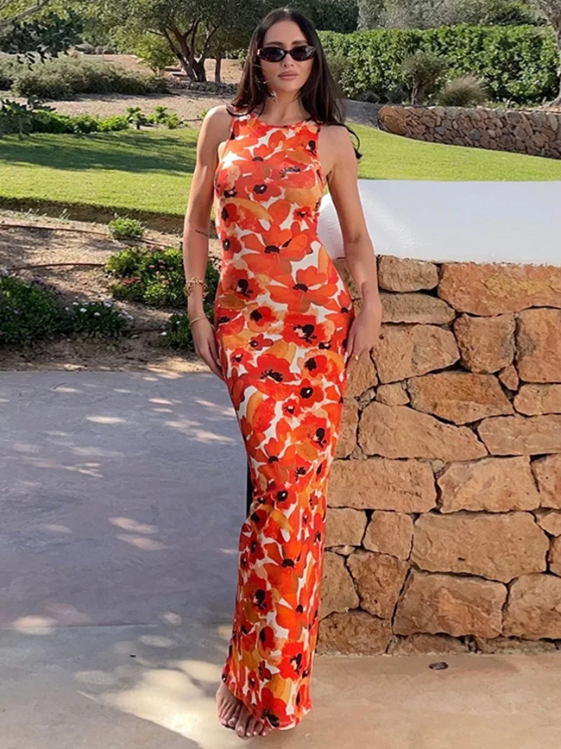 2024 Summer Fashion O-neck Sleeveless Orange Print Tank Dress Streetwear Female Elegant Bodycon Long Dresses Vacation Outfit
2024 Summer Fashion O-neck Sleeveless Orange Print Tank Dress Streetwear Female Elegant Bodycon Long Dresses Vacation Outfit