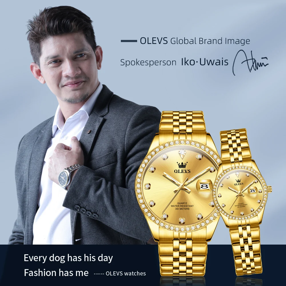 OLEVS-Montre à quartz étanche en acier inoxydable pour homme, montres de couple de luxe, date Shoe, mode classique, marque supérieure, originale 6