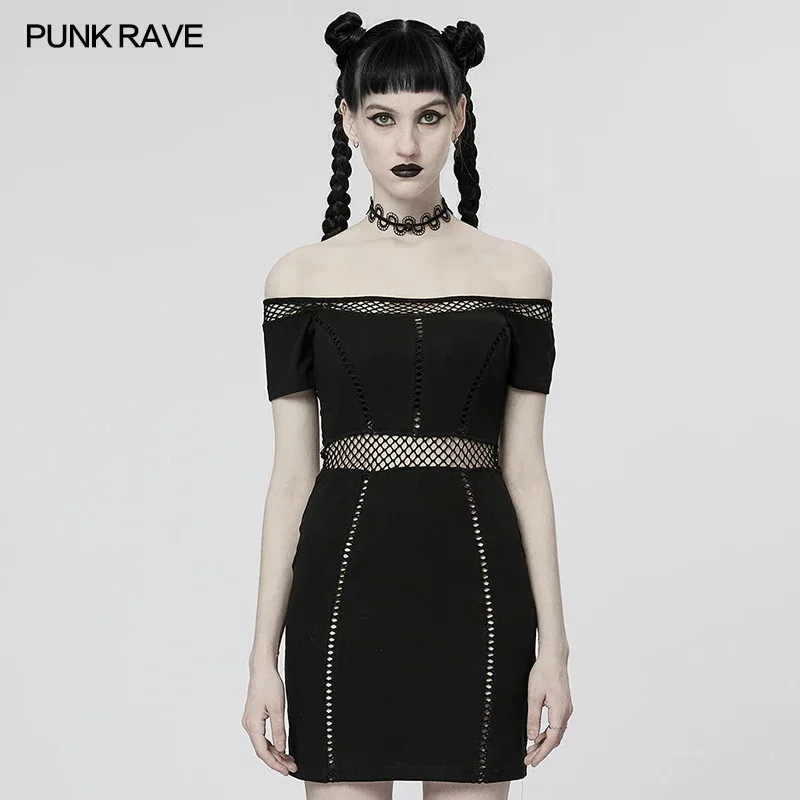 PUNK RAVE Women's Punk Horizontal Neck Sexy Slim Dress Gothic Waist Perspective Mesh Spliced Charm Female Dresses Summer
PUNK RAVE Women's Punk Horizontal Neck Sexy Slim Dress Gothic Waist Perspective Mesh Spliced Charm Female Dresses Summer