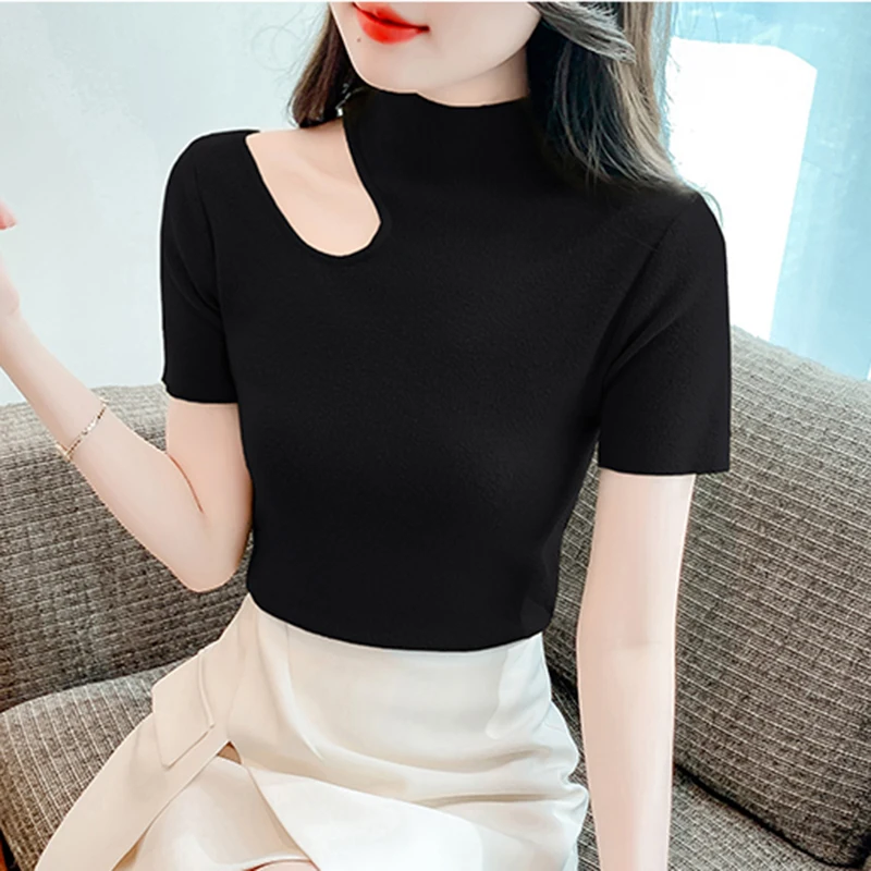 Sexy Hollow Out Slim Knitted Tops Women Short Sleeve Tshirt Casual Turtleneck T Shirt Female Tees Summer Korean Womens Clothing
Sexy Hollow Out Slim Knitted Tops Women Short Sleeve Tshirt Casual Turtleneck T Shirt Female Tees Summer Korean Womens Clothing