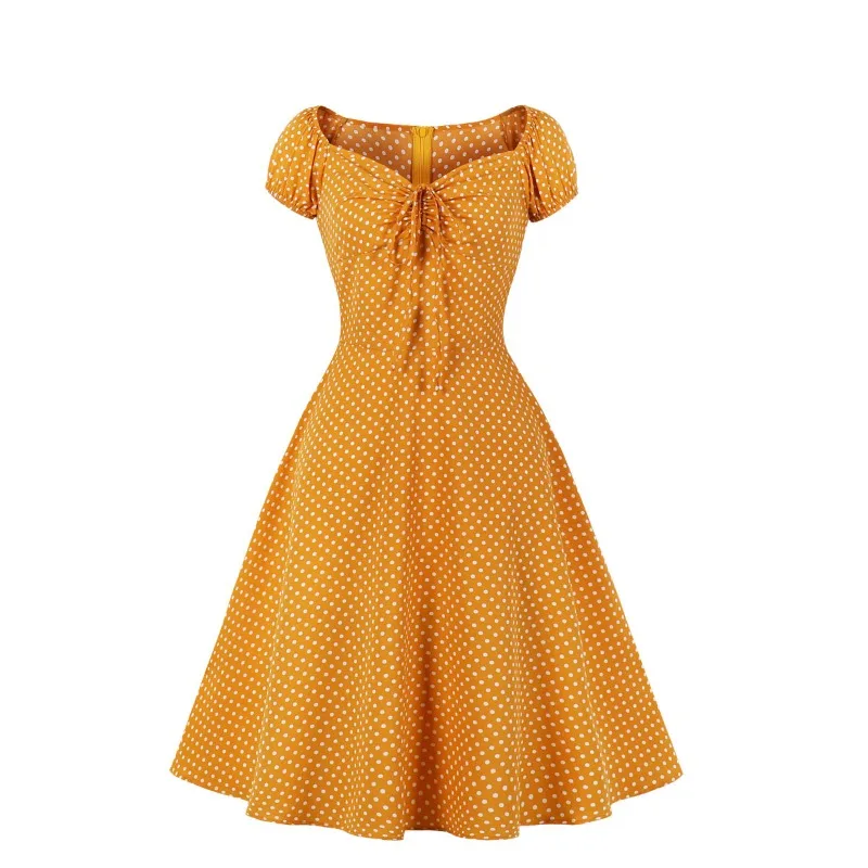 Women's 50s Polka Dot Srawstring Vintage Evening Dress Vintage 1950s Retro Rockabilly A-line Swing Dress Midi Gown With Belt
Women's 50s Polka Dot Srawstring Vintage Evening Dress Vintage 1950s Retro Rockabilly A-line Swing Dress Midi Gown With Belt