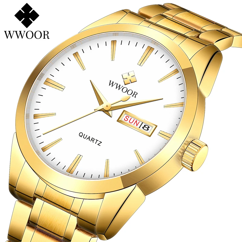 

WWOOR Top Brand Luxury Man Wristwatch Waterproof Date Week Men Watches Stainless Steel Fashion Quartz Men's Watch Male reloj