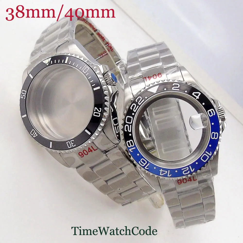 

38mm 40mm GMT Watch Case Fit NH34 NH35 NH36 NH38 NH72 ETA2824 PT5000 SW200 Sapphire Crystal 316L Bracelet Ceramic Bezel Cyclops