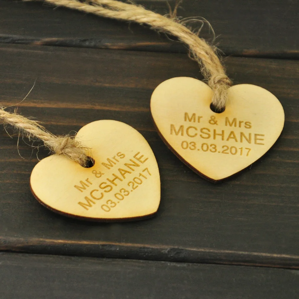 

Personalized Wedding Tags Engraved Love Heart Tags Custom Save The Date Wooden Tags Customized Rustic Bridal Shower Favor Tags