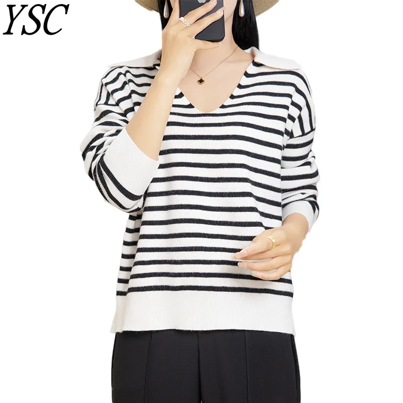 YSC 2023 Winter New Women's Knitting Cashmere wool blend sweaters V collar Loose Stripe style high-quality Warm&soft pullover
YSC 2023 Winter New Women's Knitting Cashmere wool blend sweaters V collar Loose Stripe style high-quality Warm&soft pullover