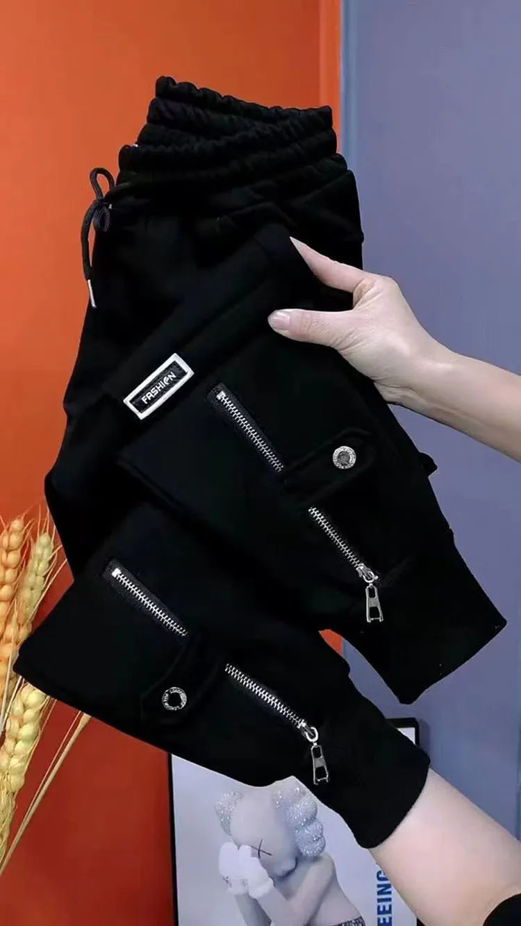 Autumn Winter Women Pants Add Velvet Pants Elastic Waist Zipper Guard Harem Pants Casual Sports Trousers Female Harem Pants Autumn Winter Women Pants Add Velvet Pants Elastic Waist Zipper Guard Harem Pants Casual Sports Trousers Female Harem Pants
