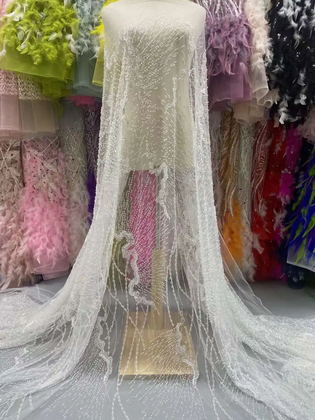Hot Sale French White Beaded Pearls Lace with Sequins Wedding Bridal Wholesale Fabric
Hot Sale French White Beaded Pearls Lace with Sequins Wedding Bridal Wholesale Fabric