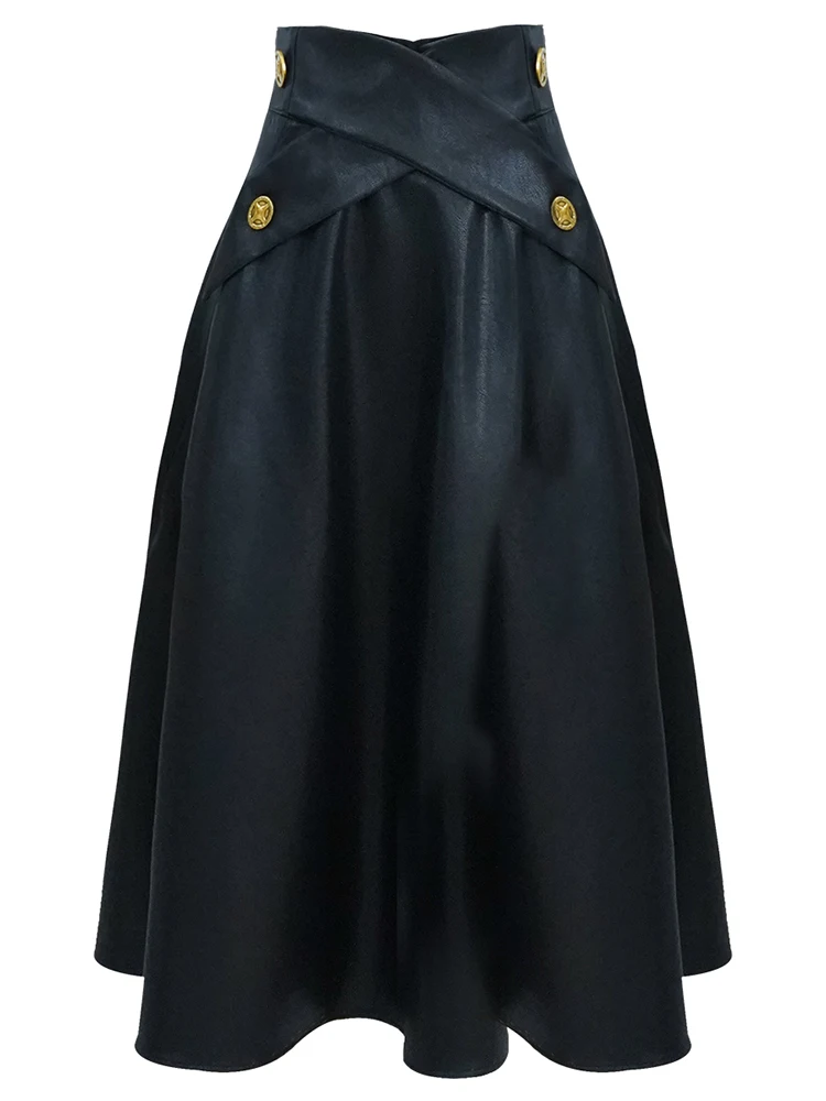 

Autumn High Waisted Black Soft Faux Leather Midi Skirt Women A Line Long Skirts For Women Korean Fashion Clothing Falda