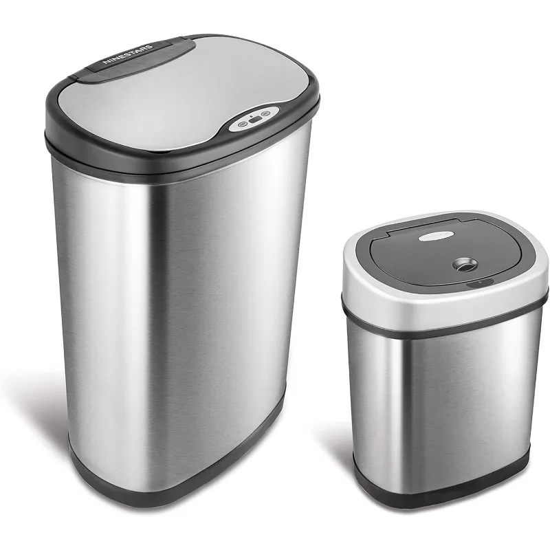 Automatic Touchless Infrared Motion Sensor Trash Can Combo Set, 13 Gal 50L & 3 Gal 12L, Stainless Steel Base (Oval, Silver)
Automatic Touchless Infrared Motion Sensor Trash Can Combo Set, 13 Gal 50L & 3 Gal 12L, Stainless Steel Base (Oval, Silver)