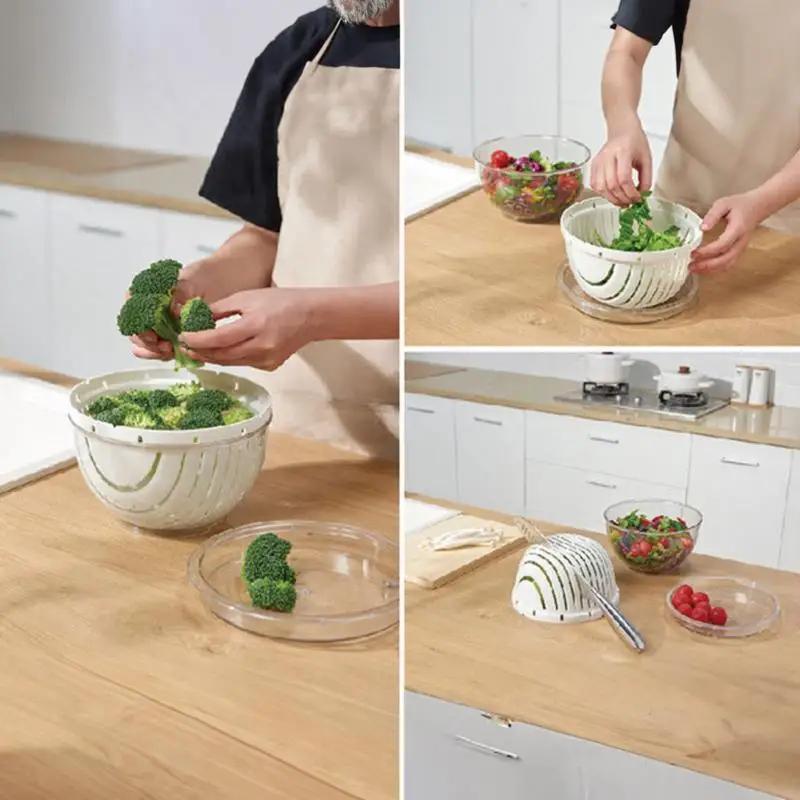 

Cooking Salad Chopper Bowl Portable Fruit Washer Cutter Salad Cutter Storage Bowl Multiuse Vegetable Cutter Bowls For Kitchen