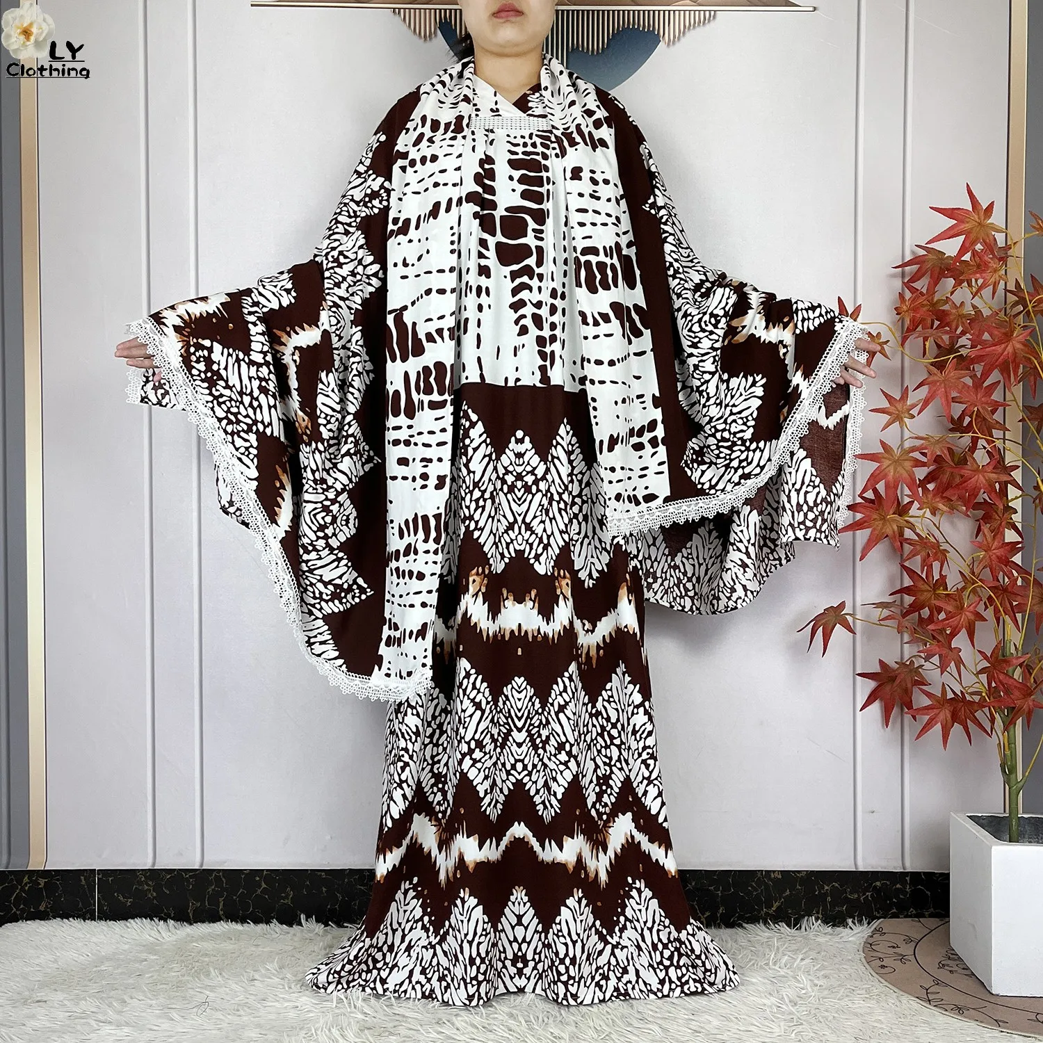 أحدث عباءة أفريقية لعام 2026 مطبوعة من القطن الخالص للنساء، فستان طويل فضفاض، أزياء دبي العصرية للعطلات والحفلات مع وشاح كبير أحدث عباءة أفريقية لعام 2026 مطبوعة من القطن الخالص للنساء، فستان طويل فضفاض، أزياء دبي العصرية للعطلات والحفلات مع وشاح كبير