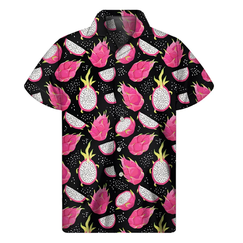 

Banana Orange Dragon Fruit Pattern Shirt Men 3D Print Hawaiian Shirts Tops Summer Beach Short Sleeve Button Lapel Aloha Blouse