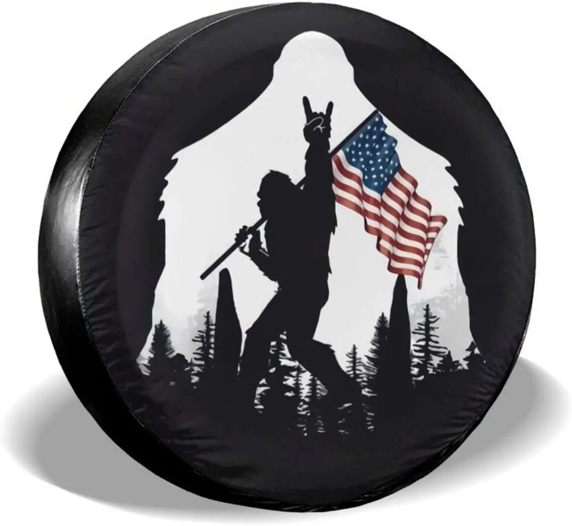 

Bigfoot American Flag Camping Spare Tire Cover Wheel Protectors Weatherproof Universal for Trailer Rv SUV Truck Camper Travel