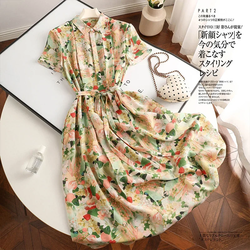 Satin Short-sleeved Dress 2024 Summer Lapel Printed Belt Casual Fashion Fit High-grade Bohemian Long Dresses
Satin Short-sleeved Dress 2024 Summer Lapel Printed Belt Casual Fashion Fit High-grade Bohemian Long Dresses