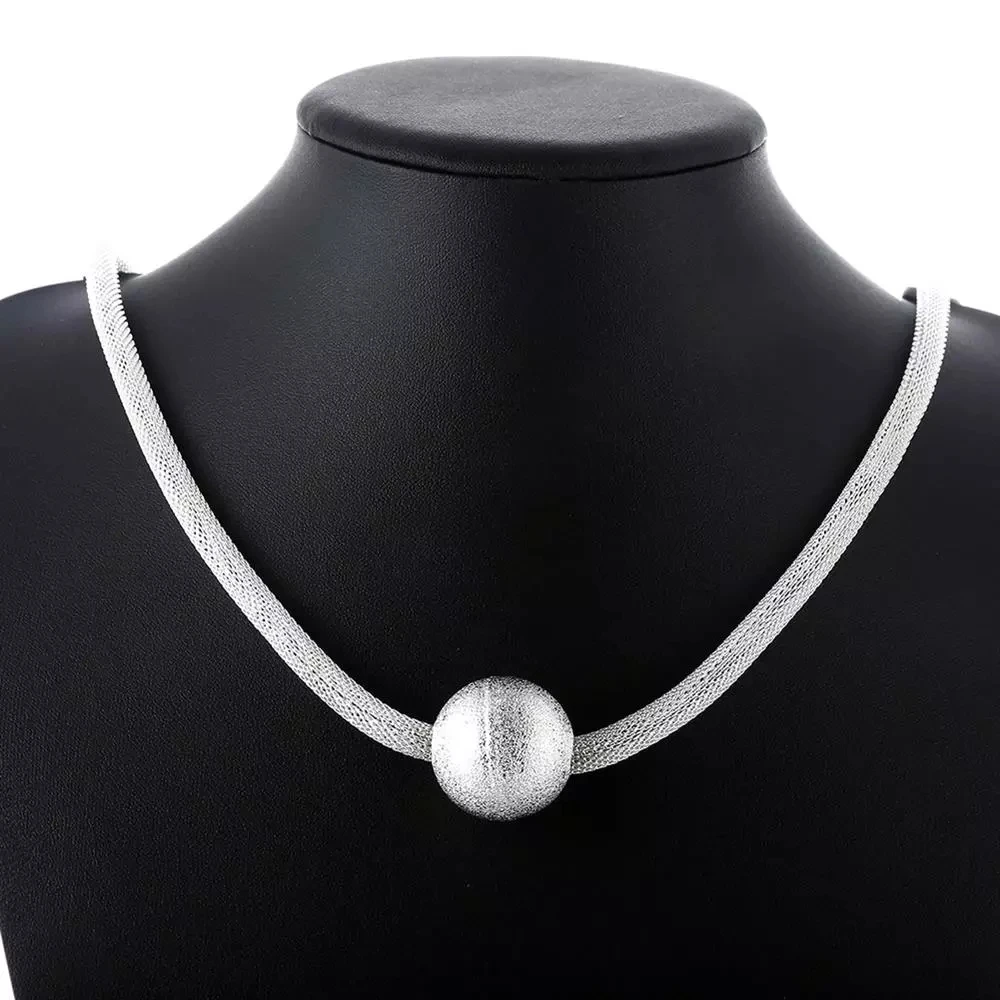 

Hot 925 Sterling Silver Necklaces For Women Jewelry romantic Net Chain Frosted large beads Pendant gifts Wedding party