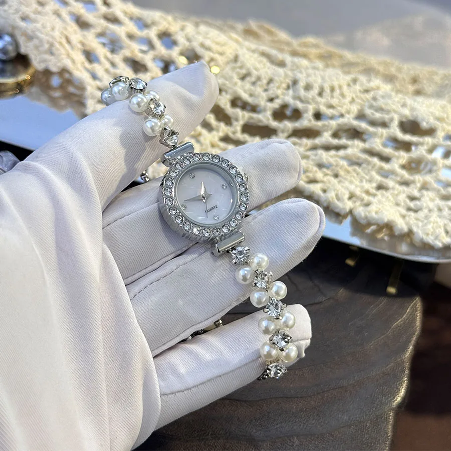 Double-Row Pearl Diamond-Encrusted Pull Rope Bracelet Women's Quartz Watch Romantic SweetStyle Fashion Luxury Niche Wristwatch Double-Row Pearl Diamond-Encrusted Pull Rope Bracelet Women's Quartz Watch Romantic SweetStyle Fashion Luxury Niche Wristwatch