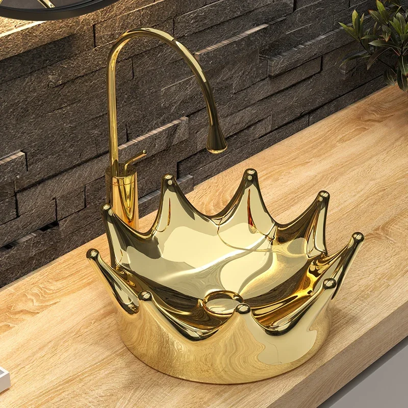 New Crown European Style KTV Custom Ceramic Gold Wash Basin Art Basin Matte Black Table Basin round Basin
New Crown European Style KTV Custom Ceramic Gold Wash Basin Art Basin Matte Black Table Basin round Basin