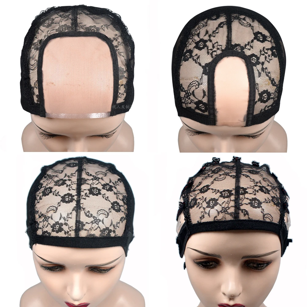 

U Part Swiss Lace Wig Cap Black Hairnet Wig Caps For Making Wigs Weaving Cap With Adjustable Strap Wig Making Tools