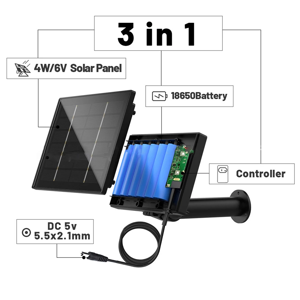 

Waterproof Solar Panel Charger 4W 5V 2 4A Output 6 Built in Batteries Continuous Power Supply for Wireless Cameras