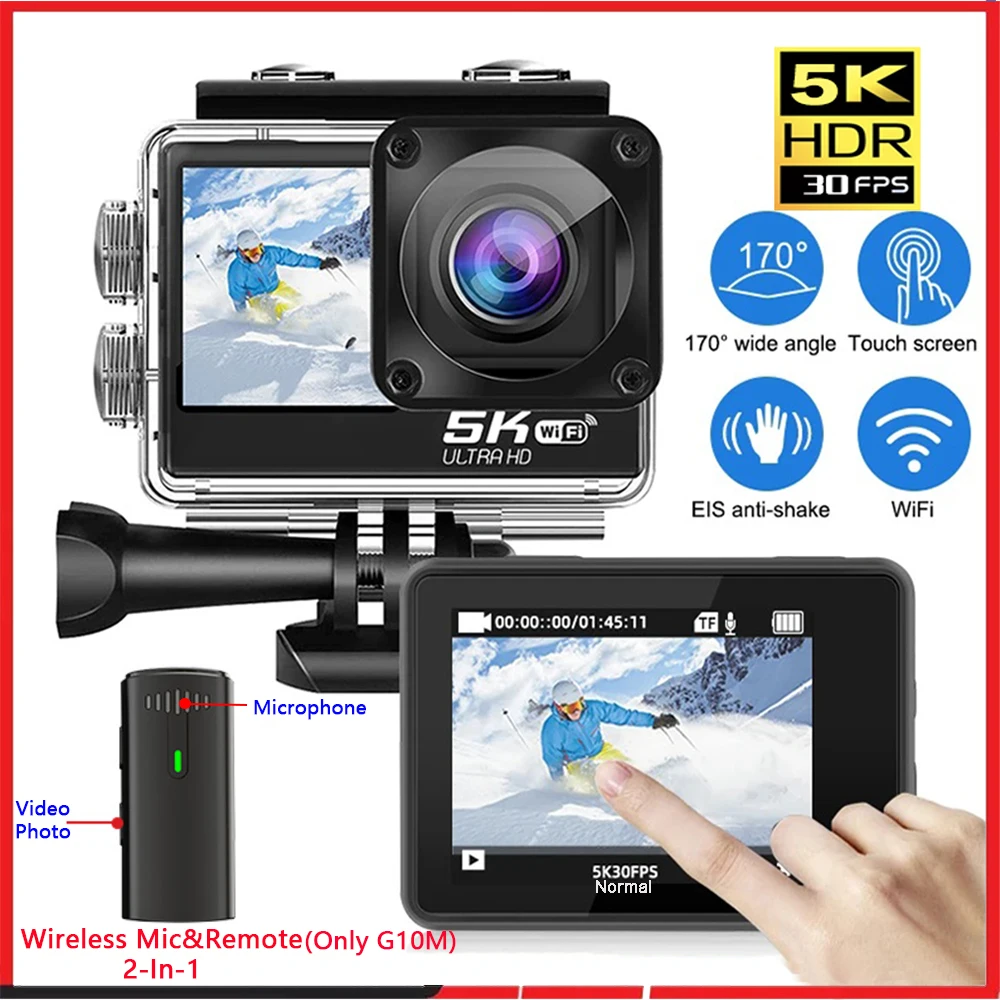 

Action Camera 5K 4K60FPS EIS 48MP Wi-Fi Dual Screen 170D 8X Zoom Pre Record 30M Waterproof Sport Camera With Sony IMX576 Lens