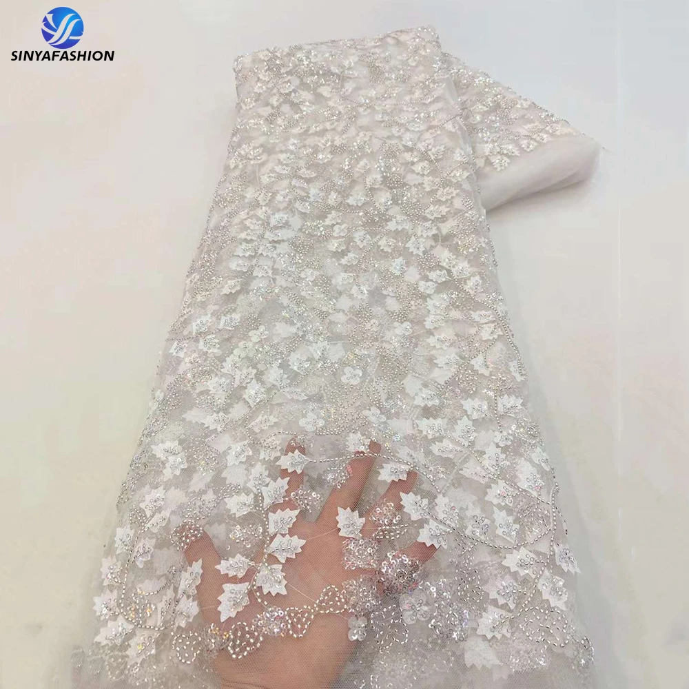 Sinya Beautiful White Luxury 3D Applique Lace Fabric With Sequins Beads Hot Sale Embroidery French Beaded Lace Bridal Dress 
Sinya Beautiful White Luxury 3D Applique Lace Fabric With Sequins Beads Hot Sale Embroidery French Beaded Lace Bridal Dress