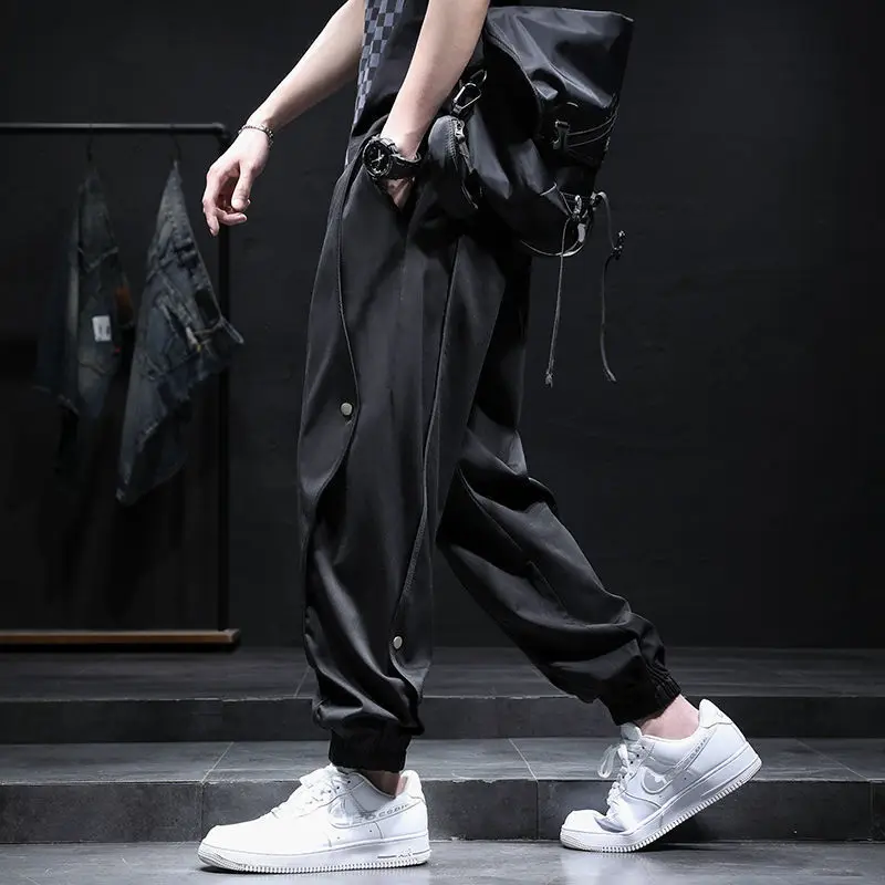 

2023 Summer Trend Men's Spliced Button Loose Casual Simplicity Solid Color Korean Version Commute Youth Harem Cargo Ninth Pants