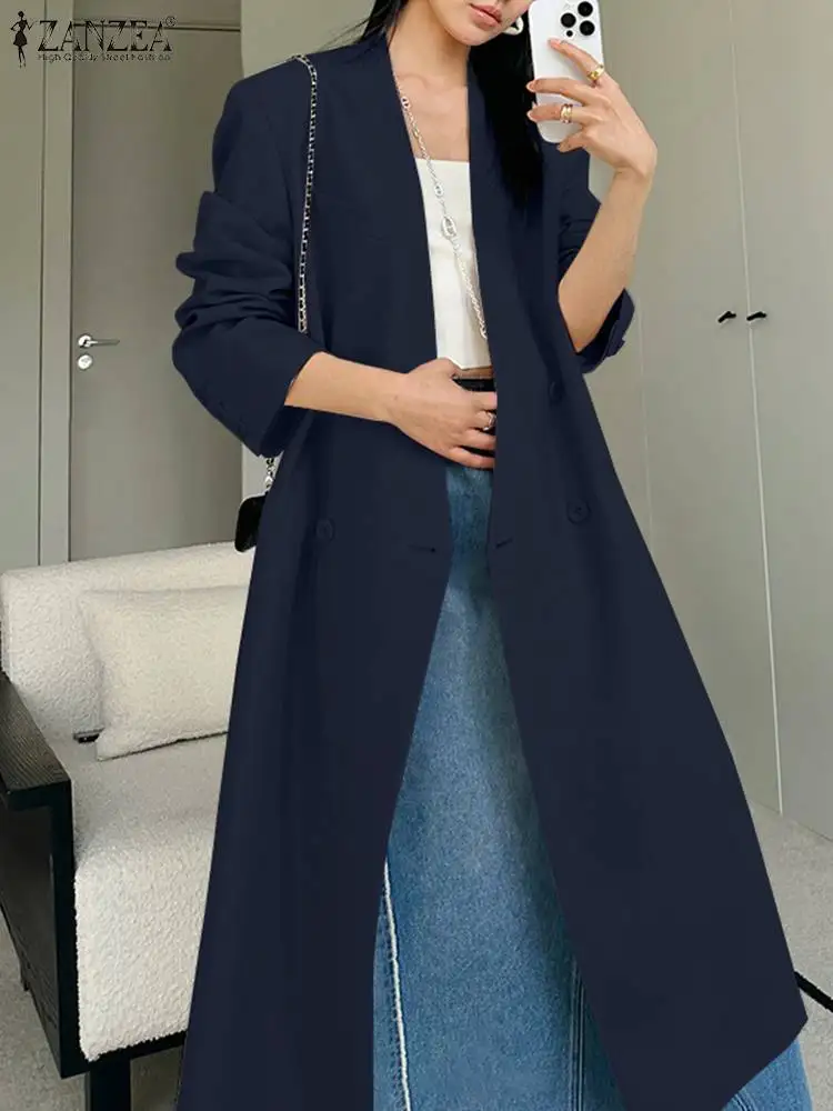 

2024 Spring Holiday Solid Outwears ZANZEA Women Long Trench Coats Vintage V-neck Buttons Blazer Office Lady Fashion Street Coats