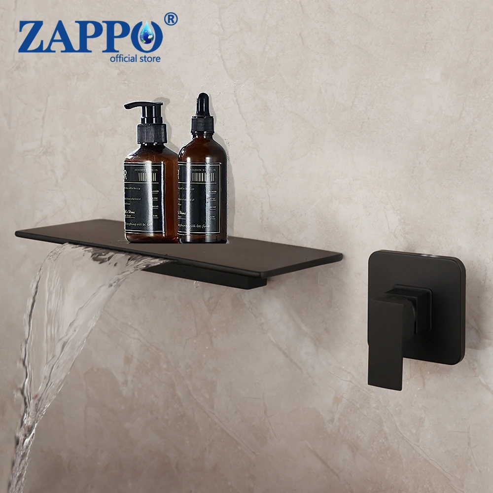 

ZAPPO Matte Black Bathtub Faucet Waterfall Tap Wall Mounted Soild Brass Mixer Tap Bathroom Basin Sink Faucets Single Lever Taps