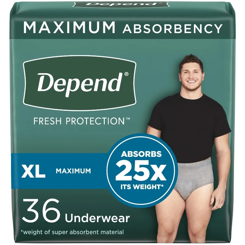 

Depend Fresh Protection Adult Incontinence Underwear for Men, Maximum, XL, Grey, 36Ct