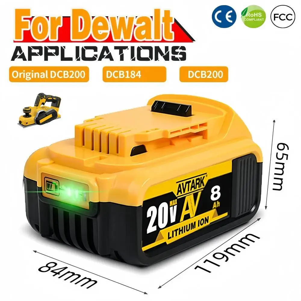 

2024 Upgrade 20V 5.0Ah 6.0Ah 8Ah DCB200 Replacement Li-ion Battery for DeWalt MAX DCB205 DCB201 DCB203 power tool Batteries