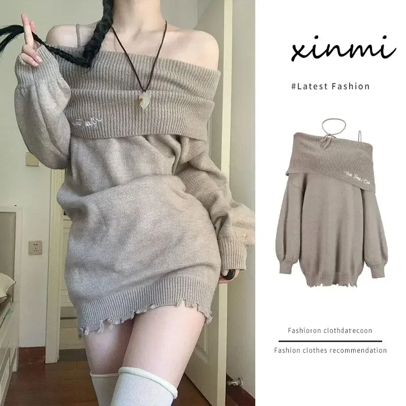 Off Shoulder Off Shoulder Hanging Neck Knitted Dress for Women's Autumn and Winter New Sexy Spicy Girls Coat with Sweater Dress
Off Shoulder Off Shoulder Hanging Neck Knitted Dress for Women's Autumn and Winter New Sexy Spicy Girls Coat with Sweater Dress