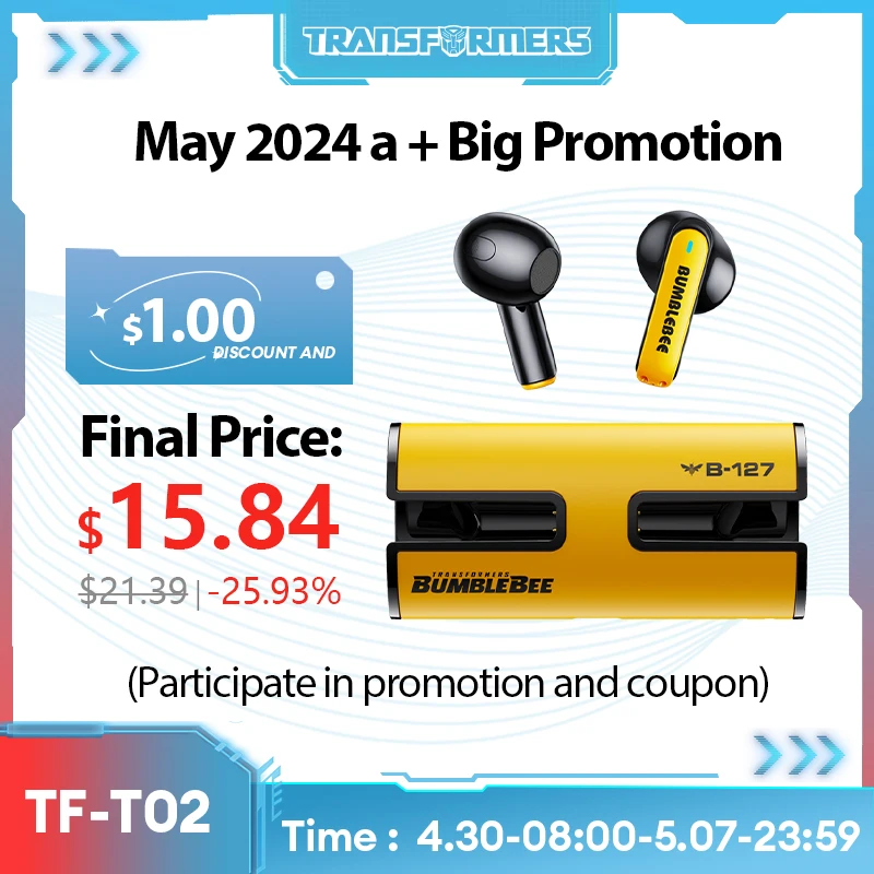TRANSFORMERS TF-T02 TWS Wireless Earphones Bluetooth 5.3 HiFi Sound Headphones New Low Latency Gaming Music Dual Mode Headset
TRANSFORMERS TF-T02 TWS Wireless Earphones Bluetooth 5.3 HiFi Sound Headphones New Low Latency Gaming Music Dual Mode Headset