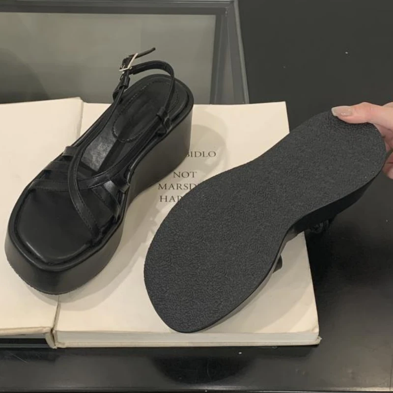 Silver Cross Tied Wedge Women Thick Heel Sandals 2025 Summer New Designer Open-toe Flat Roman Shoes Fashion Casual Office Sandal 35 Saa364991a611490996b47278d593a373R