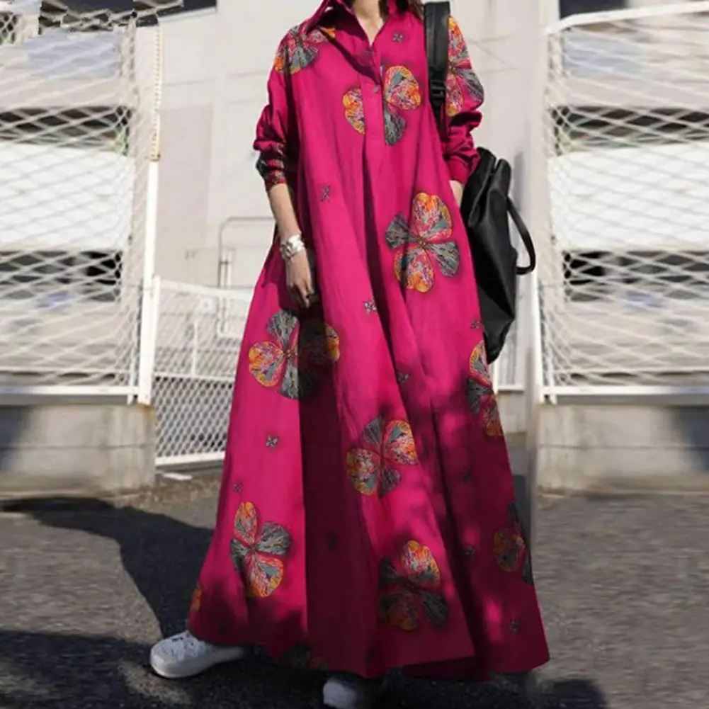 Bohemian Dress Floral Print Ethnic Style Maxi Dress for Women with Turn-down Collar Long Sleeves Plus Size A-line Ankle Length
Bohemian Dress Floral Print Ethnic Style Maxi Dress for Women with Turn-down Collar Long Sleeves Plus Size A-line Ankle Length