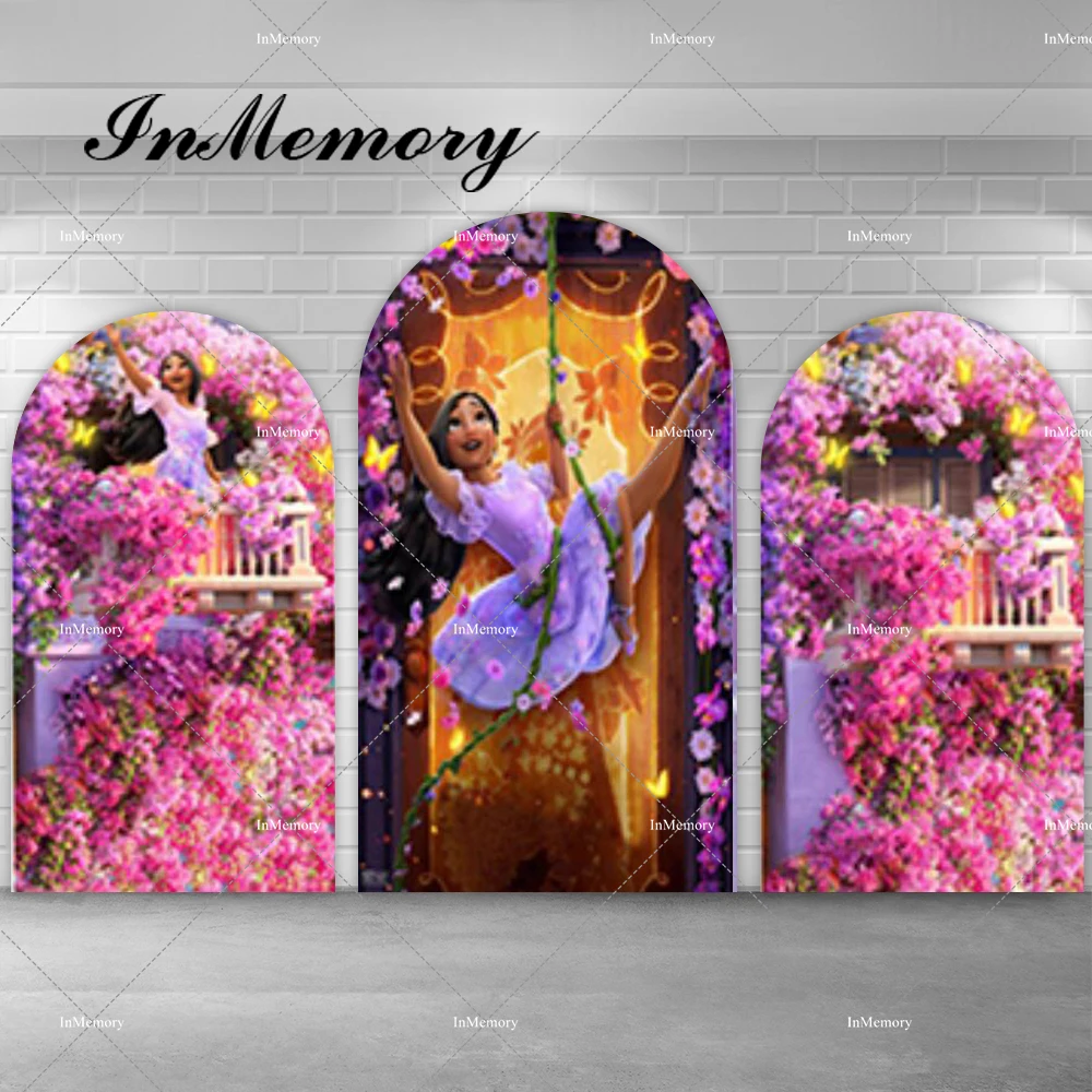 

Encanto Pink Flowers Isabela Arch Backdrop Cover for Girls Magic House Birthday Party Chiara Wall Decor Photography Background