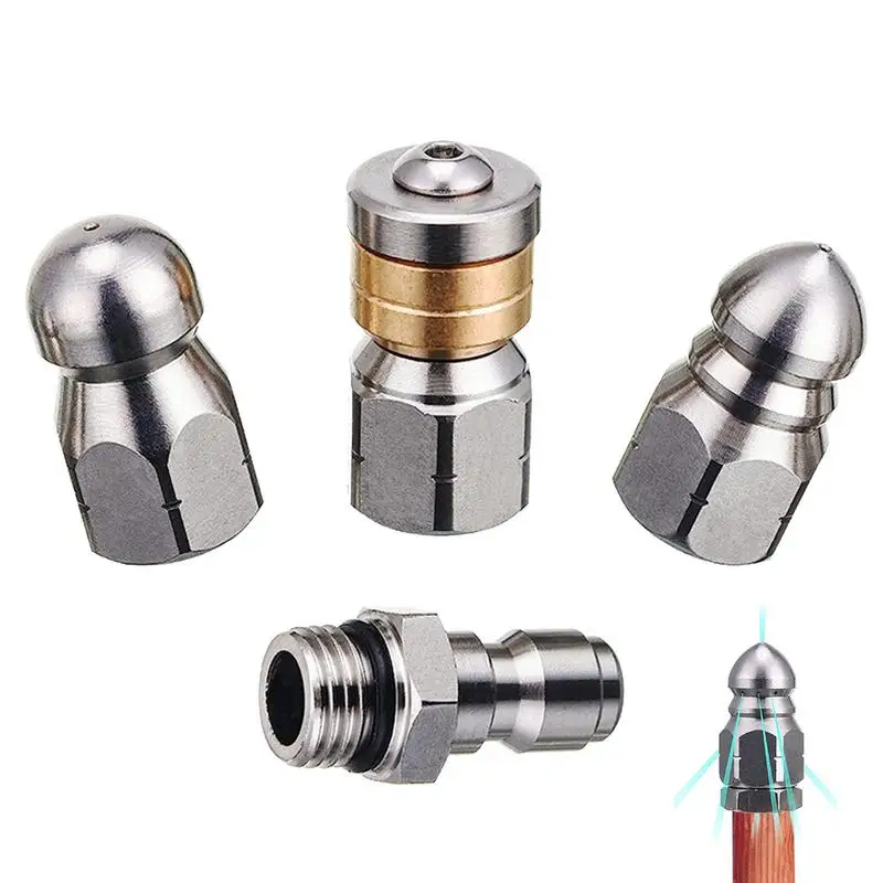 

Stainless Steel Sewer Jetter Nozzle Set Pressure Washer Drain Jetter Hose Nozzle Drain Cleaning Water Jetter Quick Connectors