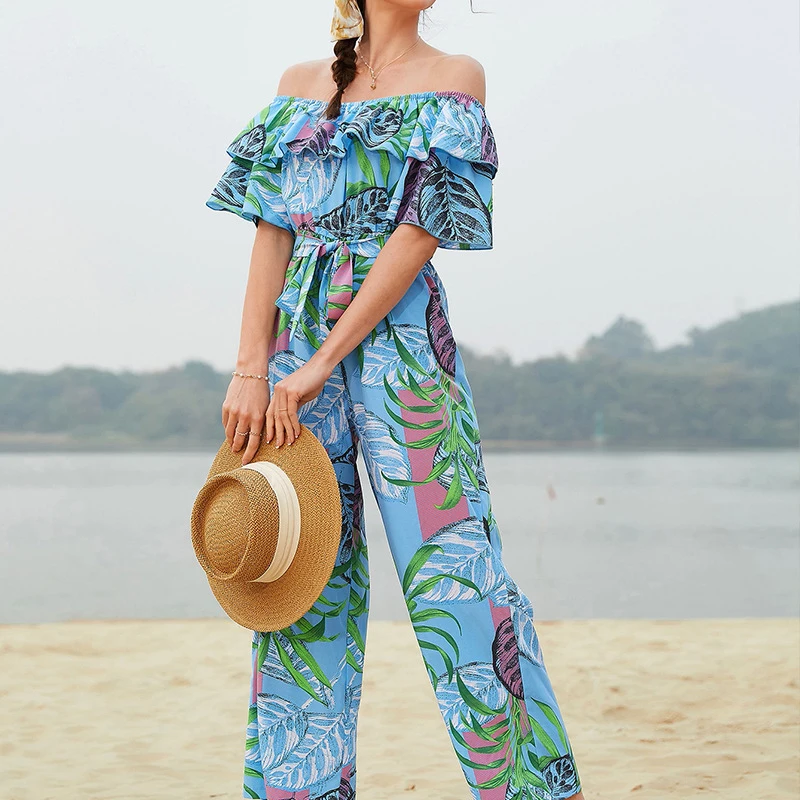 New Women's Jumpsuit Summer Ruffle Edge Short Sleeve Off Shoulder Shirt Floral Pants Female Clothing Casual Loose Beach Bodysuit
New Women's Jumpsuit Summer Ruffle Edge Short Sleeve Off Shoulder Shirt Floral Pants Female Clothing Casual Loose Beach Bodysuit