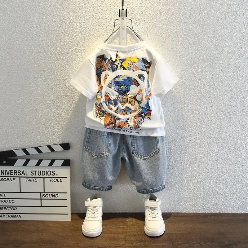 Teenage Boys Cotton Short Sleeved Printed T-shirt+jeans Summer Casual Children's Set 2024 New Baby Boy Handsome Set School Wear
Teenage Boys Cotton Short Sleeved Printed T-shirt+jeans Summer Casual Children's Set 2024 New Baby Boy Handsome Set School Wear