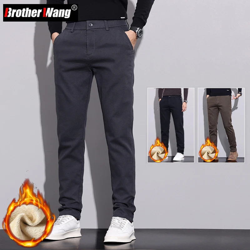 2023 Winter Men's Thickened Fleece Slim Straight Pants Fashion Korean Business Casual Elastic Warm Black Gray Brown Brand Pants
2023 Winter Men's Thickened Fleece Slim Straight Pants Fashion Korean Business Casual Elastic Warm Black Gray Brown Brand Pants