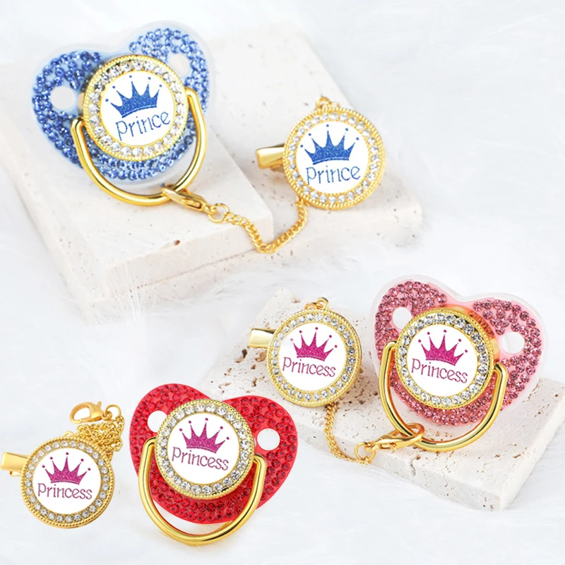 Luxury Crown Pacifier Clip Chain Set Baby Shower Gift Silicone Newborn Dummy Bpa Free Toddler Teether Zircon Baby Soother Nipple
Luxury Crown Pacifier Clip Chain Set Baby Shower Gift Silicone Newborn Dummy Bpa Free Toddler Teether Zircon Baby Soother Nipple