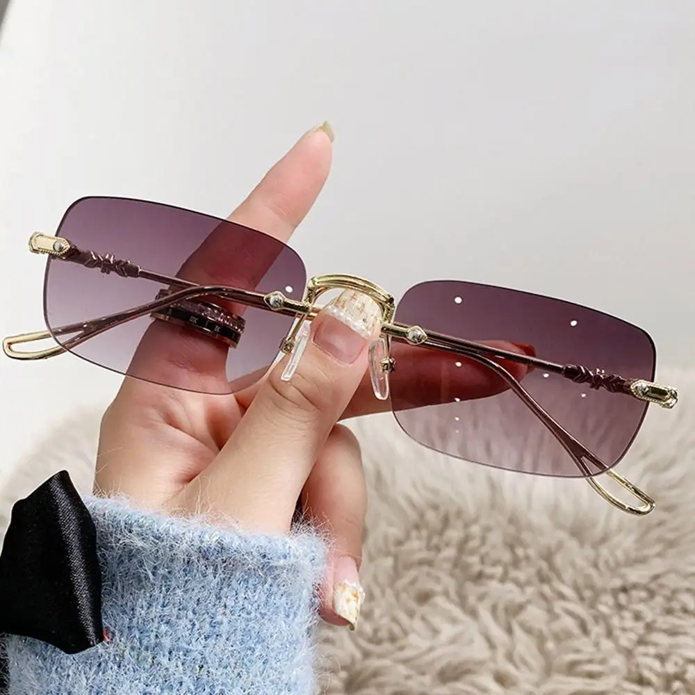 

Rimless Rectangle Sunglasses For Men Women Fashion Sports Goggle Vintage Shades Ocean Lenses Sun Glasses UV400 Metal Eyewear